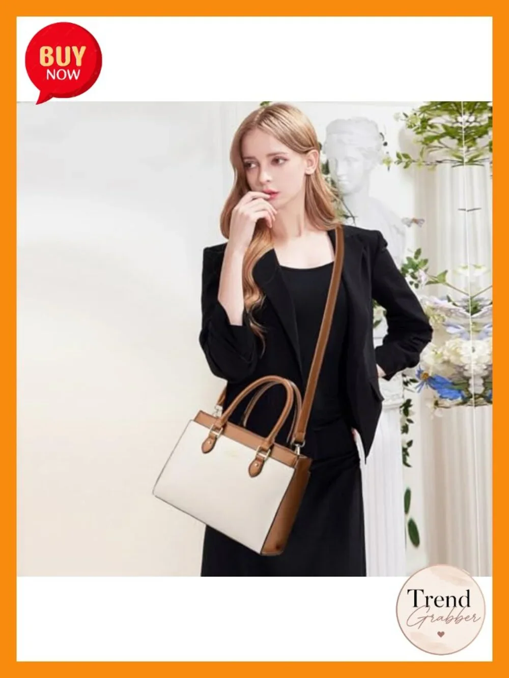 Dual-tone Faux Leather Satchel Tote Handbag with Crossbody Strap
